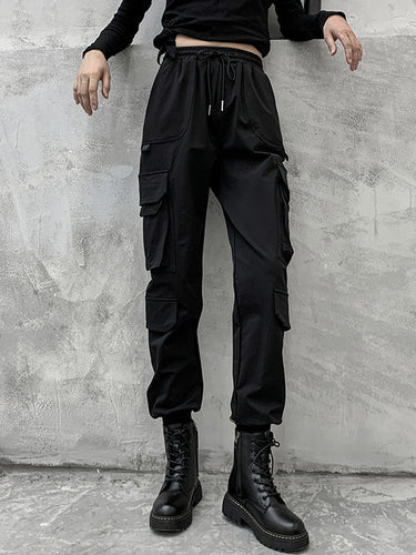 Stilvoller Kordelstring -Punk -Imperium Black Casual Overalls Hosen