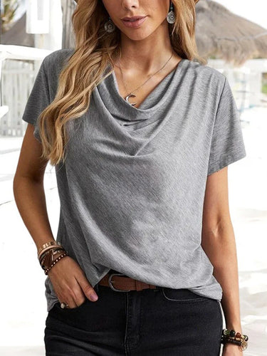 ゆるい半袖ソリッドカラーUネックTシャツのトップ
