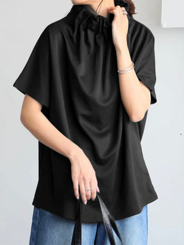 ゆるい半袖ソリッドカラースタンドカラーTシャツのトップ