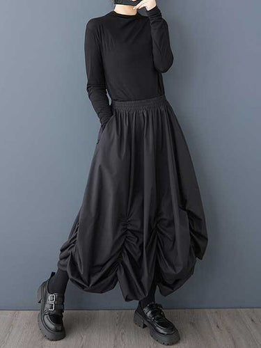 Lose Weitbeinelastizität Falten Taschen Feste Farbe Culotte Neunte Hosen