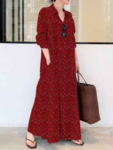 Robe maxi à manches longues imprimées vintage