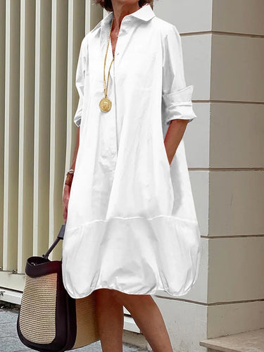 Maniche lunghe sciolte di colore a scarpone con rivestimento midi abiti da camicia da camicia
