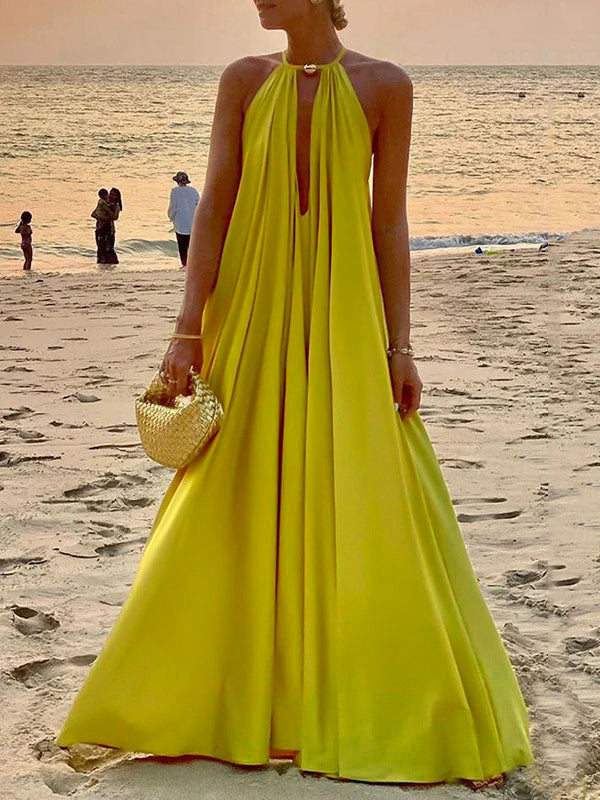 Sleeveless Solid Color Deep V-Neck Maxi Dresses – Uoozee official