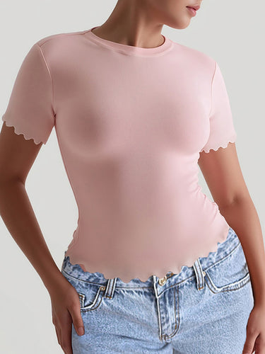 Short Sleeves Skinny Solid Color Round-Neck T-Shirts Tops
