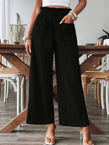 Lose Weitbeinelastizität Falten-Taschen Feste Farben Split-Gelenkhosenhosen Hose