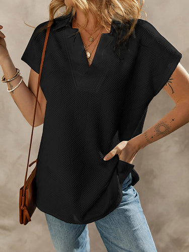 ゆるい半袖ソリッドカラーVネックTシャツのトップ