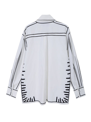 Blouse imprimée de couleur de contraste noir blanc blanc simple
