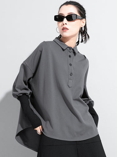 オリジナルのスプリットジョイントグレーブラックポロシャツのトップス