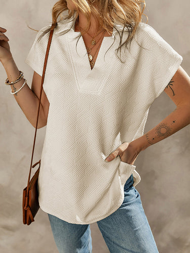 ゆるい半袖ソリッドカラーVネックTシャツのトップ