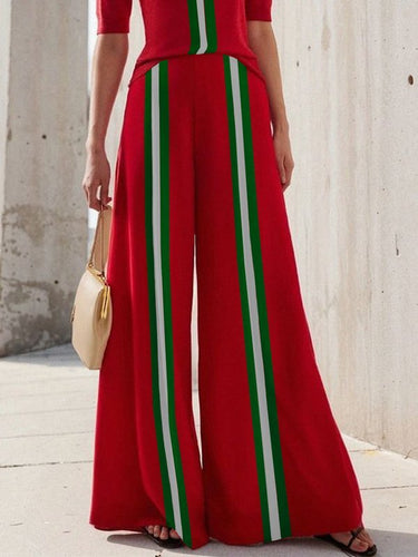 Calça de cor de contraste solto de cintura alta calças
