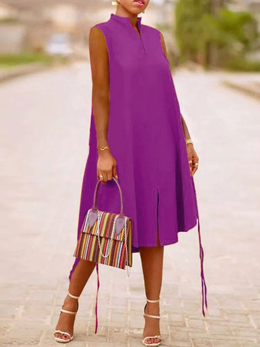 A-LINELESS SOLLESS SOLING SLING SPLICE-COINT-COINT-VIDE-SDEAWER VIRES V-NECK MIDI