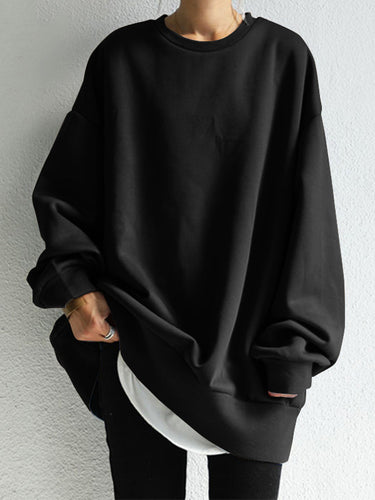 Casual Loose Solid Color Round-Neck Sweatshirt Top