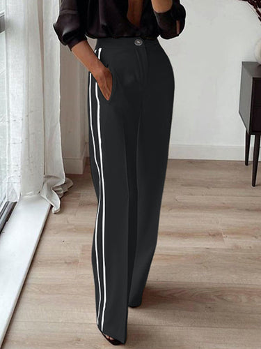 Bolsos soltos de cintura alta listrada calça calças