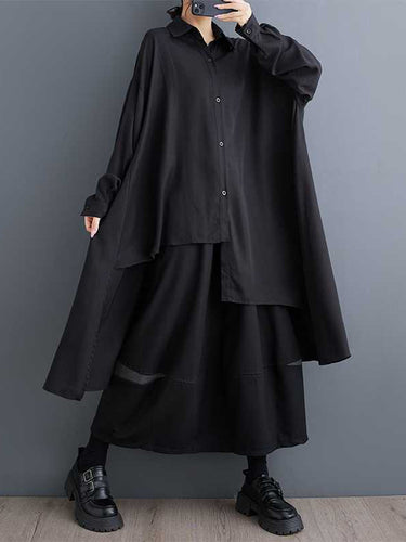 الأكمام الطويلة ذات الأكمام العالية غير المتماثلة بزر صلبة مقسمة مقسمة القمصان القمصان القمصان القمامة