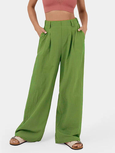 Lose Wide Bein faltfelles Farbfarbhose mit Split-Gelenkhosen