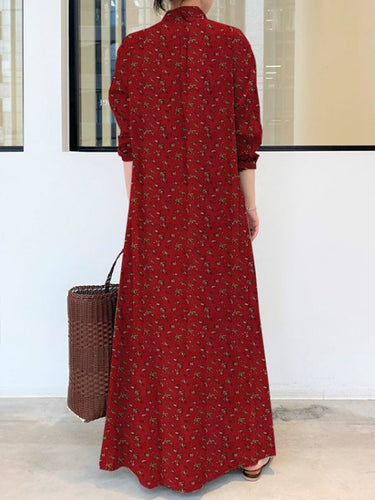 Robe maxi à manches longues imprimées vintage