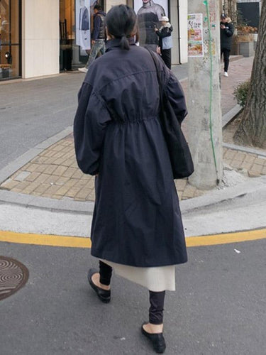 ソリッドカラールーズエラスティックウエストロングアウトウェア