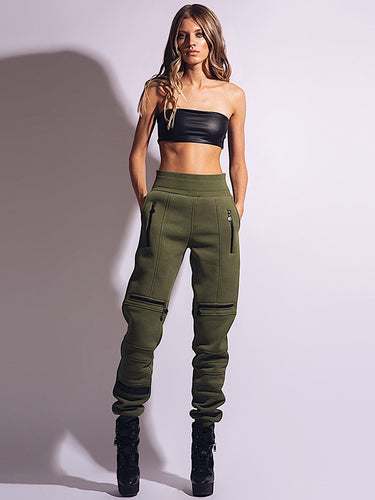 Stilvolle hoch taillierte Solid Color Reißverschluss Casual Sports Hosen