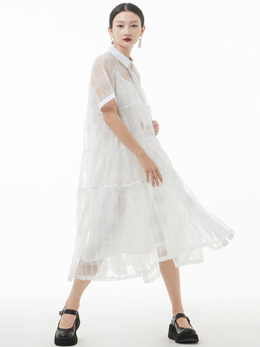 اللون الأصلي ذو اللون الصلب جوفاء فستان ميدي رفيع