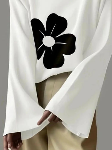 Maniche svasate a maniche lunghe con stampa fiore toppa