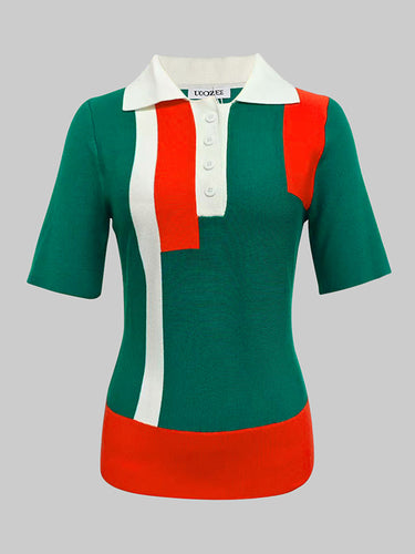 Maniche corte a botte sottili a bocconte color tappeti in stile polo.