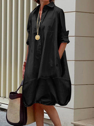 Maniche lunghe sciolte di colore a scarpone con rivestimento midi abiti da camicia da camicia