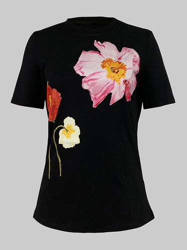 T-shirt rotonda a fiore magro
