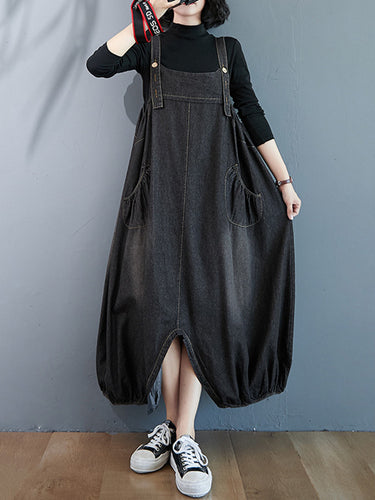 Vestido de macacão abotoado de jeans simples