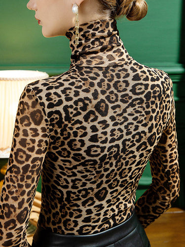 Selezione elegante a maniche lunghe leopardo magro