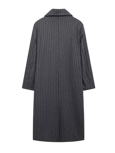 長袖ルーズスプリットジョイントストライプラペルトレンチコートウールコート