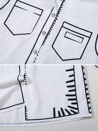 Blouse imprimée de couleur de contraste noir blanc blanc simple