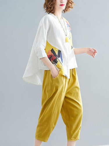 Chemise imprimée + pantalon de jambe large solide