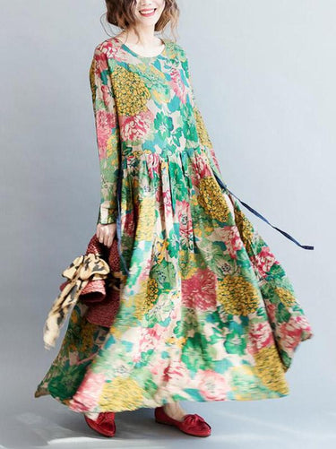 National Style Blume gedrucktes langes Kleid
