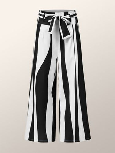 Hohe taillierte lose Stripe Bindet Taille Hosenhosen Hose