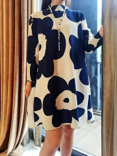 Manches longues à manches lâches imprimées plissées mock cou mini robes
