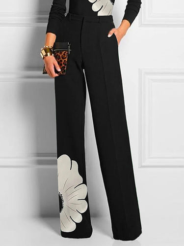 Asymmetrische florale gedruckte Kleberhose mit hoher Taille, gerade Beinbein