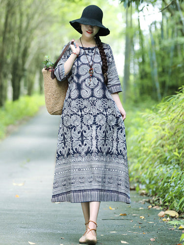 Robes MIDI Impression de mélange de coton vintage