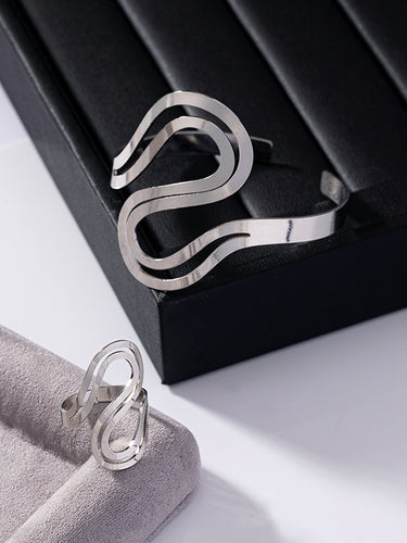 Bracelet de couleur unie géométrique creuse + anneaux accessoires deux pièces