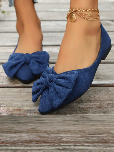 Bowknot plissée pointue à pointe peu profonde Chaussures plates à joint fendu
