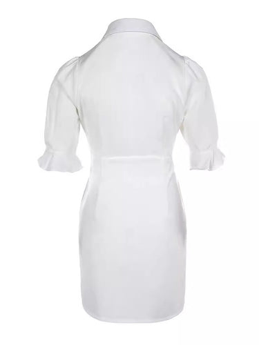 الأكمام A-Line Flared Buted Buted Plateed Solid Solid Color Sloint-Coint Lapel Mini Dresses Dress Dress
