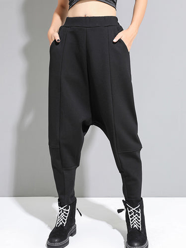Stilvolle schwarze Samt-Split-Gelenk-Harem-Hosen