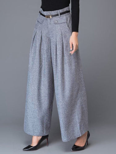 Lose breitbeinte Knopf ohne Gürtel Falten-Taschen Feste Farben Split-Gelenkhosenhosen Hose
