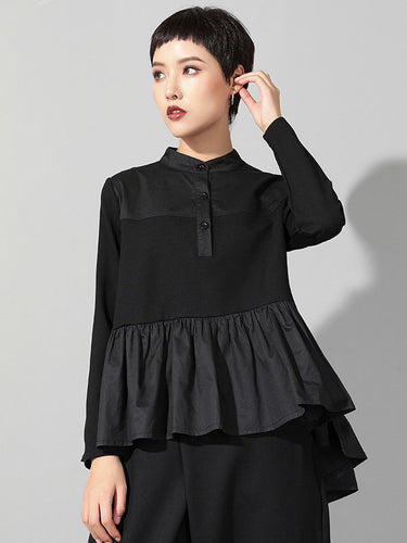 オリジナルの創造ロングスリーブルーズファルバラスプリットジョイントスタンドカラーTシャツトップス