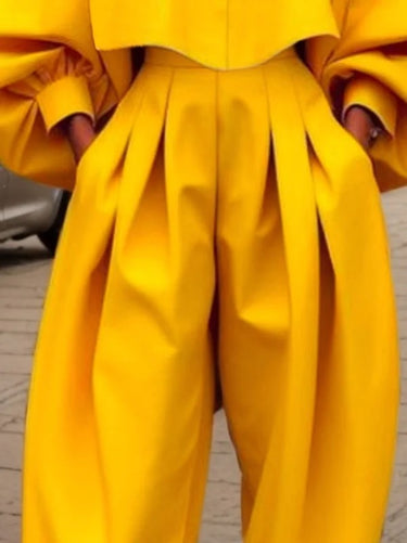 High-Low Lose Falten-Taschen Feste Farbhosen Hosen