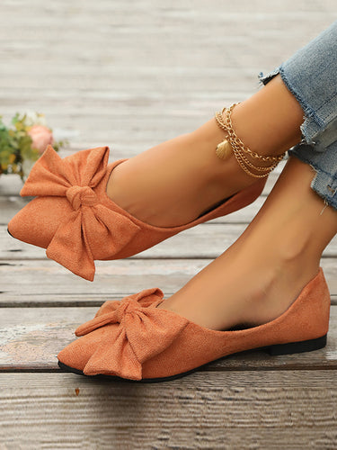 Bowknot plissée pointue à pointe peu profonde Chaussures plates à joint fendu