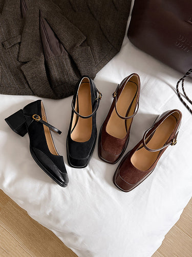 Pompes de Mary Janes à pointe carrée fendue à coupe peu profonde