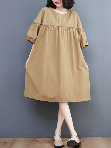 Robes MIDI à collier solide à manches courtes en vrac