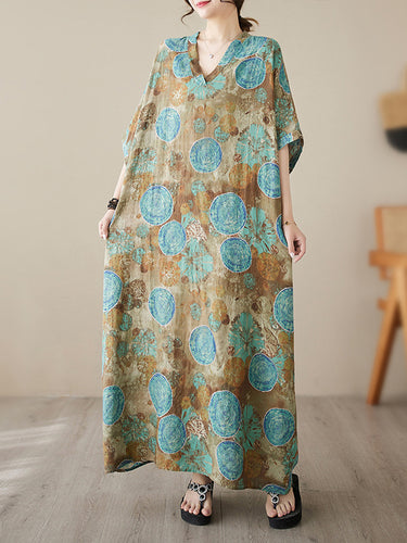 أكمام قصيرة فضفاضة طباعة فساتين maxi