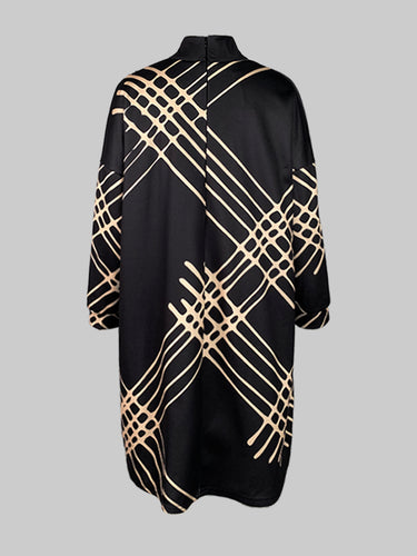 A-Line Long Sleevesポケットは、ハイネックミニドレスを印刷しました
