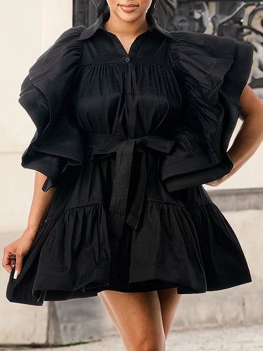 A-line عالية الخصر مطوية مطوية مصنفة الصلبة مللئة الخصر صدر طية صدر السترة